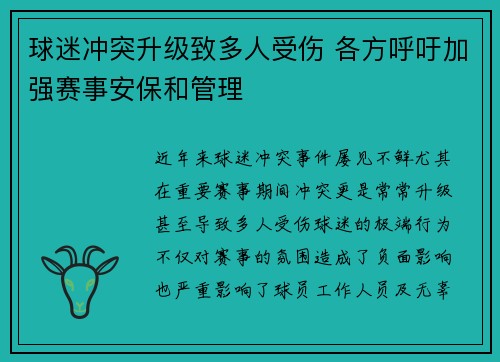 球迷冲突升级致多人受伤 各方呼吁加强赛事安保和管理